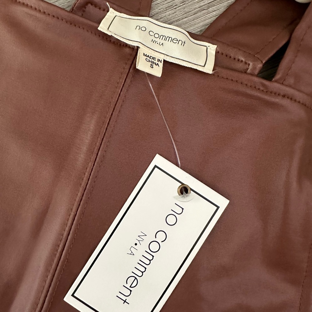 No comment| Chocolate Brown Leather Like Overall Mini Dress - Picture 5 of 6
